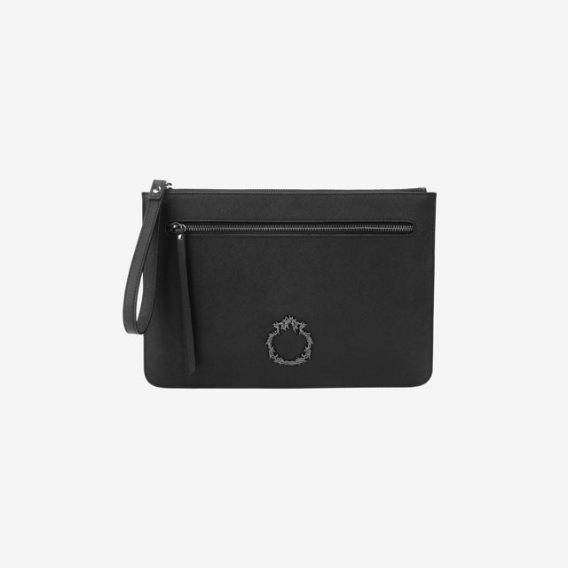 Rich Roots Saffiano Wristlet - Black Saffiano Leather Wristlet with Secure Strap and Spacious Interior. Keywords: Saffiano Wristlet, Black Saffiano Wristlet, Saffiano Leather Wristlet, Saffiano Leather Wristlet Strap, Saffiano Leather Wallet, Saffiano Wristlet Pouch, Saffiano Black Wallet.